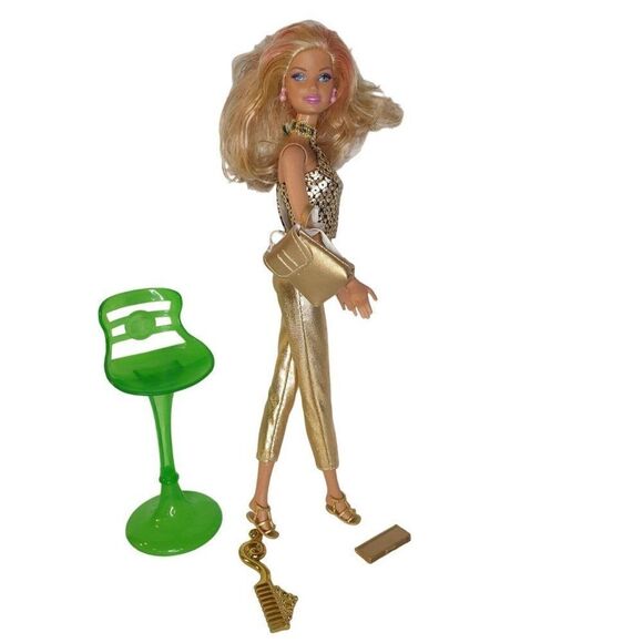 Barbie Doll Dress in Gold with Barbie Accessories and Chair Bundle - Picture 4 of 7